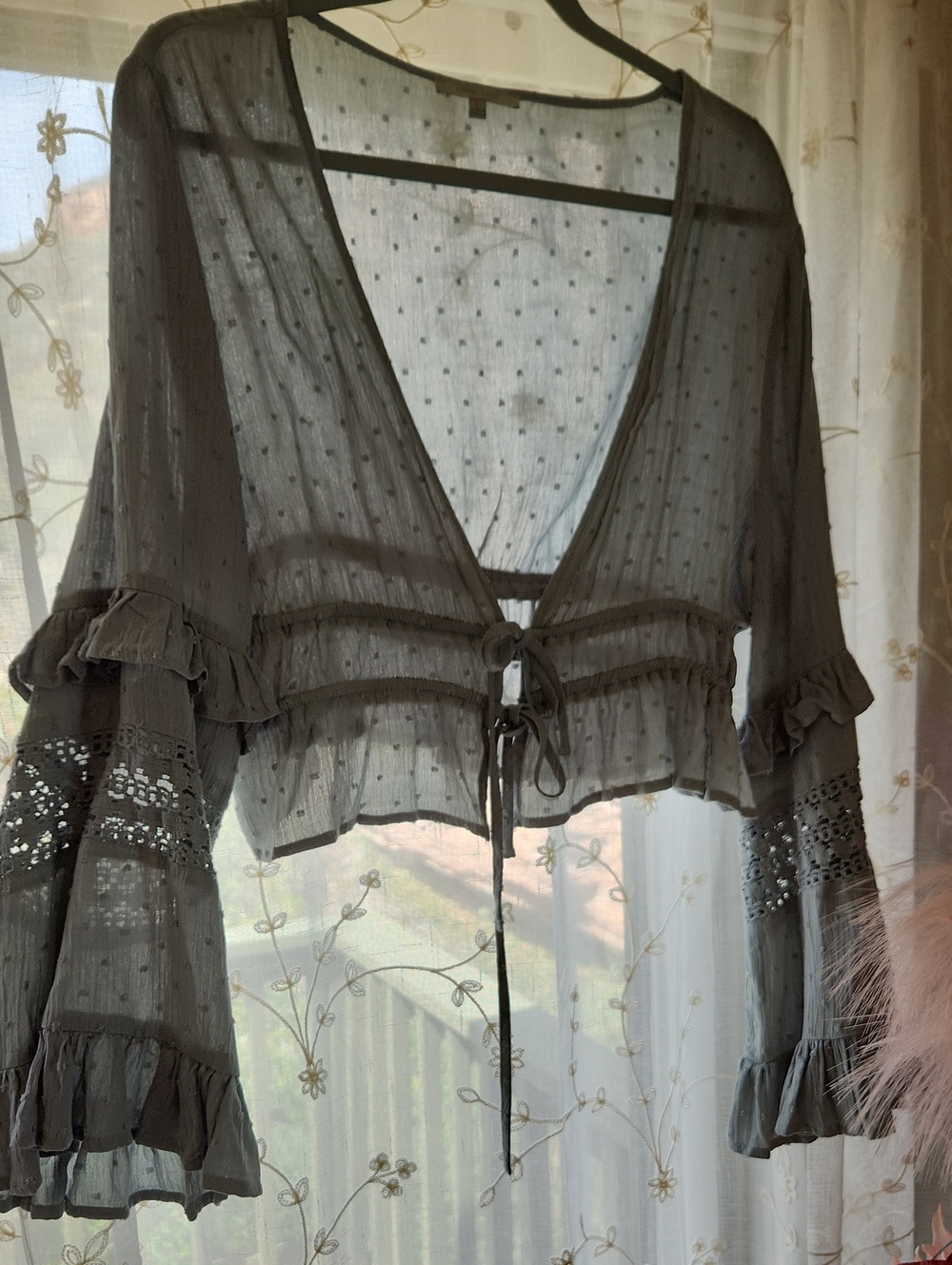 Love Tree Lt. Blue Dot Tie-Front Top